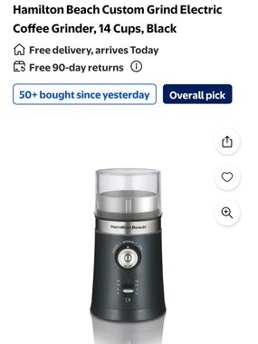 Hamilton Beach Black Electric Coffee Grinder with Clear Hopper